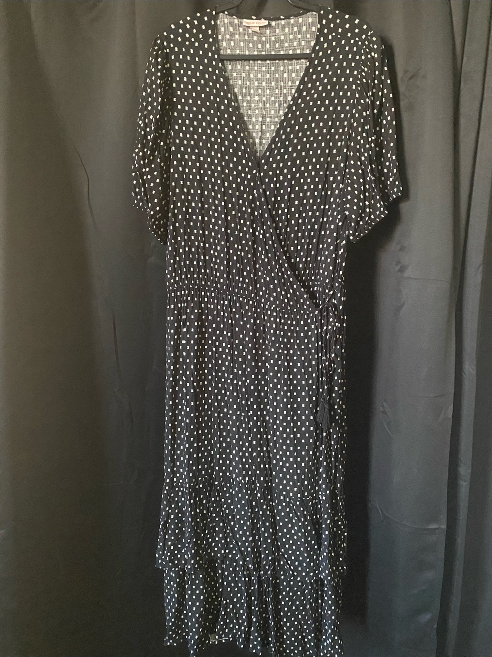 Knox Rose Black Maxi Wrap Dress with White Dot Print